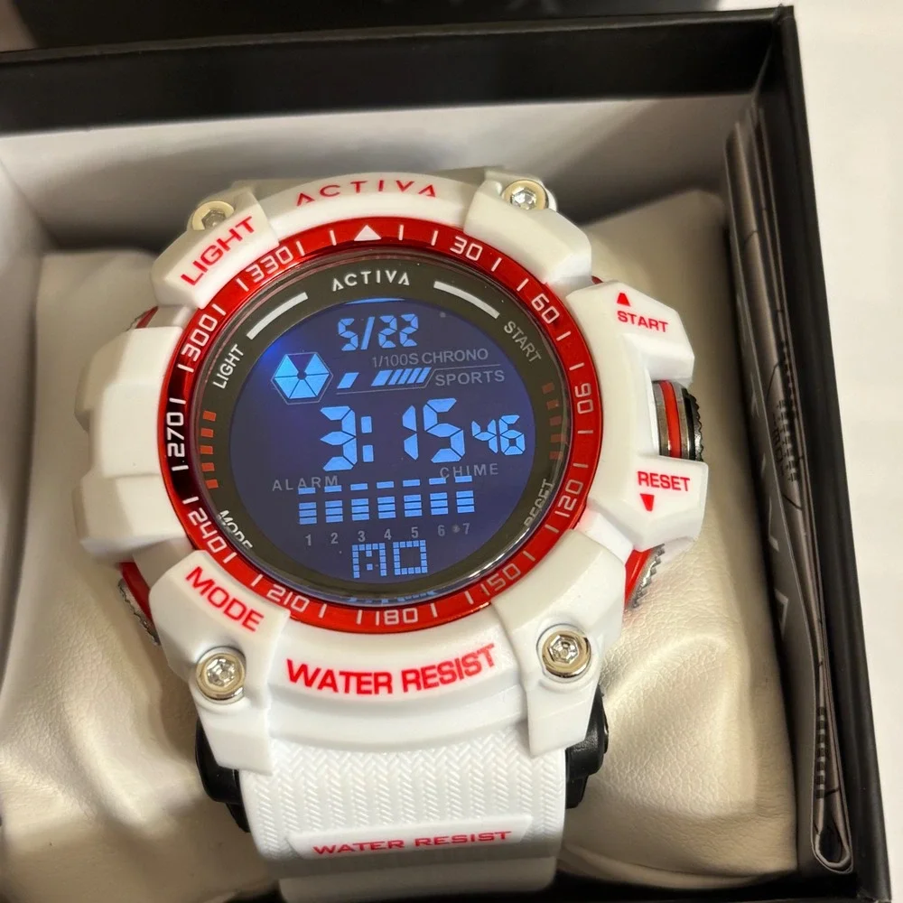 Activa Invicta Digital Mens Watch 56mm White Red Sports ACW8020-012 New